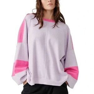 Free People small Uptown Oversized Crewneck Sweater Top Purple Pink Slouchy